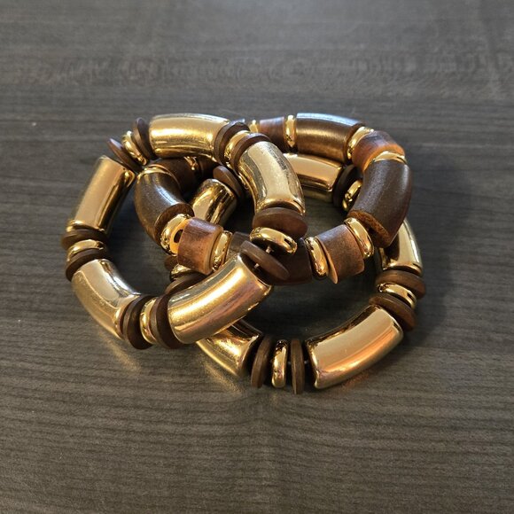 New Zara Trio of wood and metal Elastic Bracelets - Picture 3 of 3